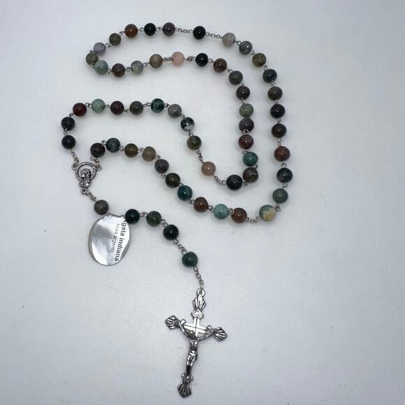 Vatican sterling silver multicolor semiprecious agate Catholic rosary necklace - Picture 1 of 9